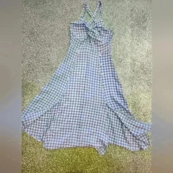 Summer midi checkered Blue dress Size  med - Picture 7 of 10